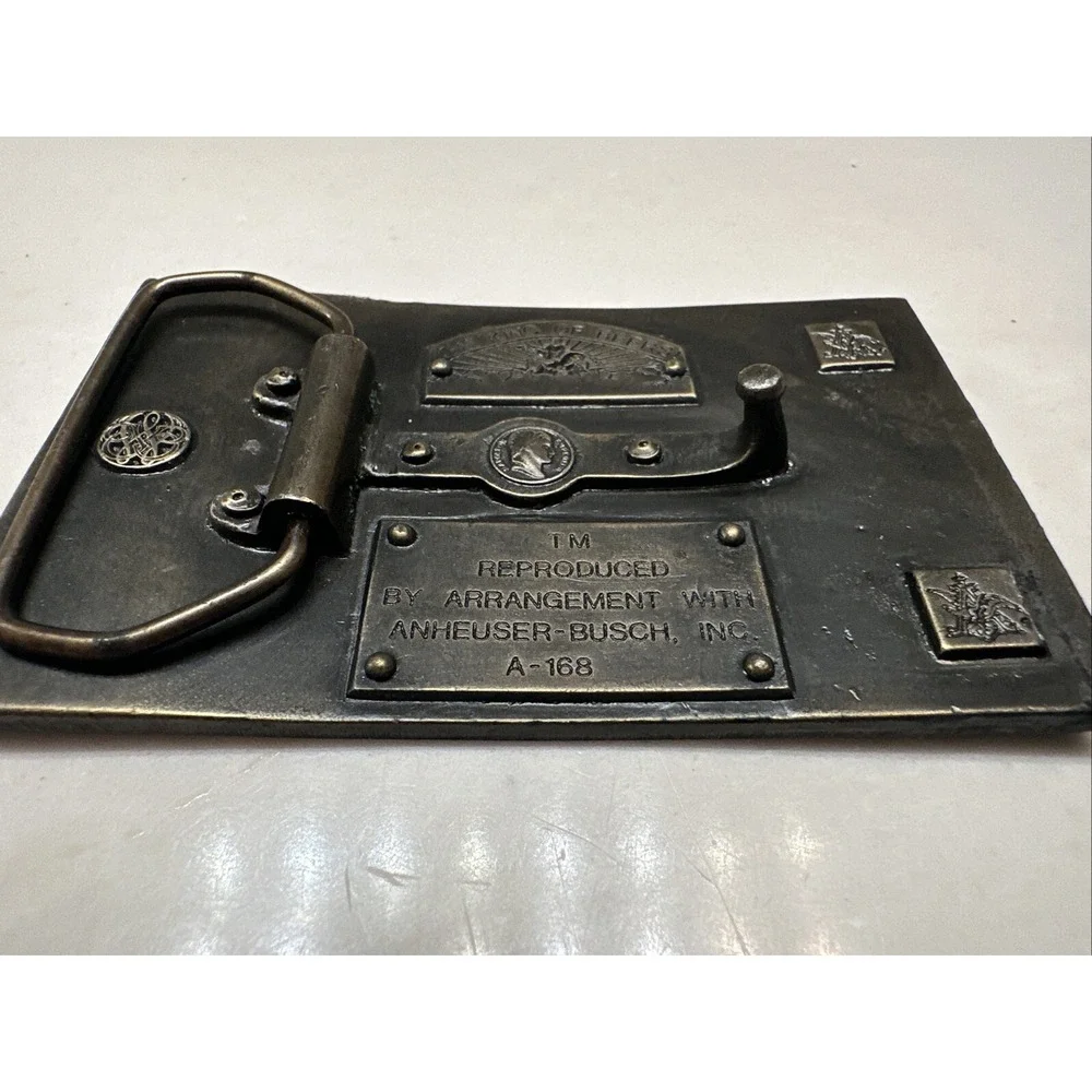 Vintage Brass Budweiser Anheuser Busch Belt Buckle 12oz Label  A-168